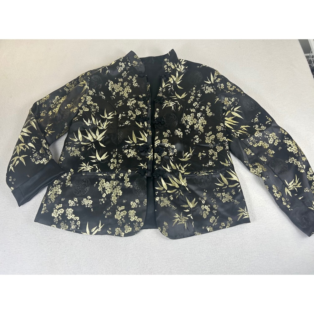 Unbranded Reversible Jacket Women Medium Black Gold Brocade Statement